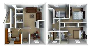 Floor plan for 3 beds, 2.5 baths, 1587 sqft